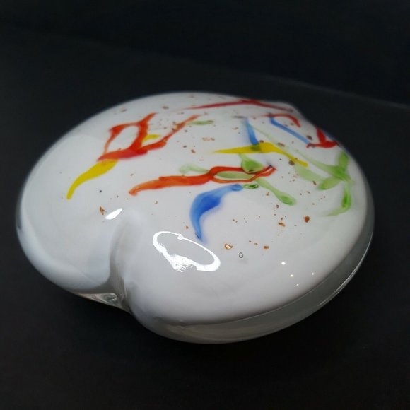 HEART Glass Paperweight Love White Clear Colorful Confetti Abstract Gold - Picture 4 of 7